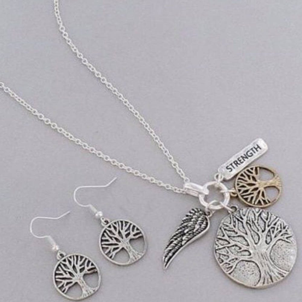 Tree of Life Cluster Pendant Charm Necklace Set